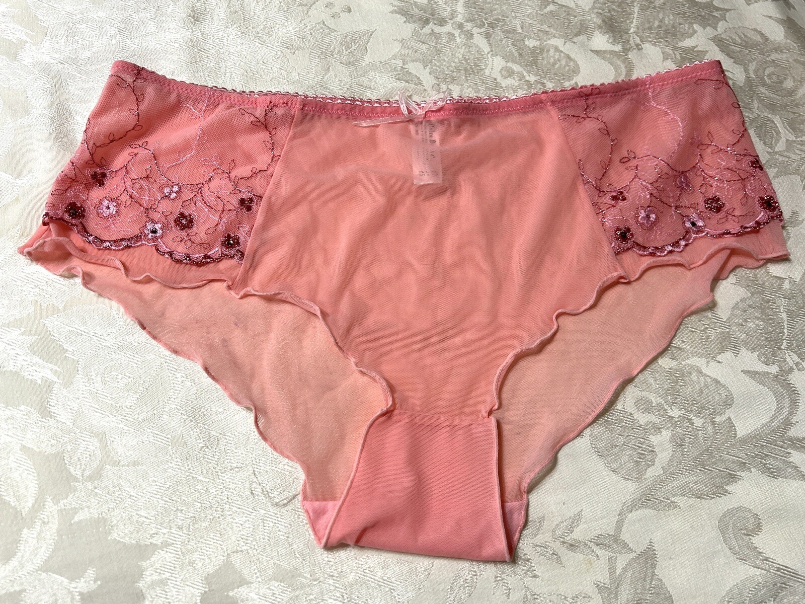 NWOT Vtg DELTA BURKE 6414 Embroidered Sheer Mesh Hipster 9/2X Pink Panties #108