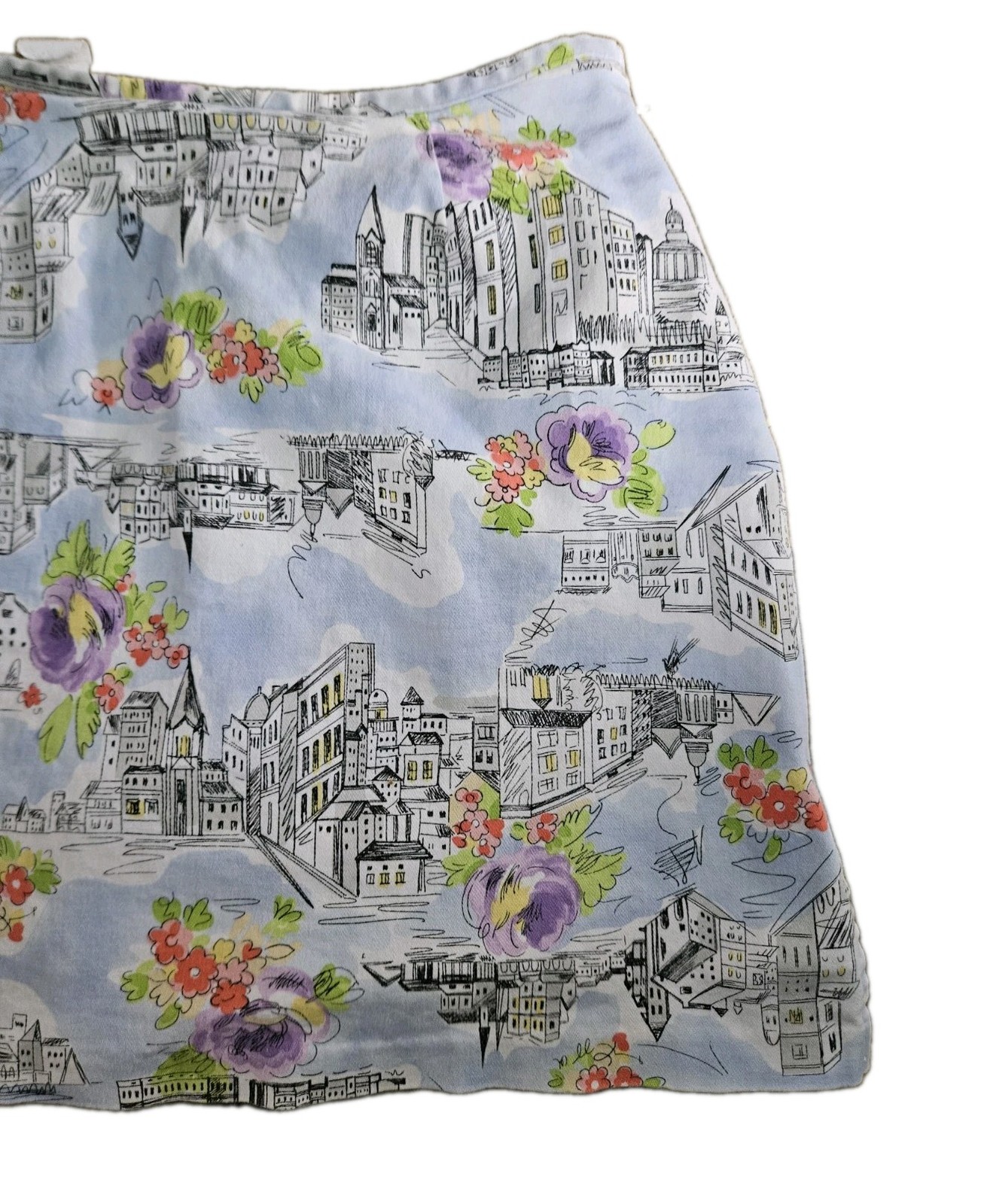 Vintage Briggs New York Cotton Skirt Skort Cityscape and Florals Size 8 Short