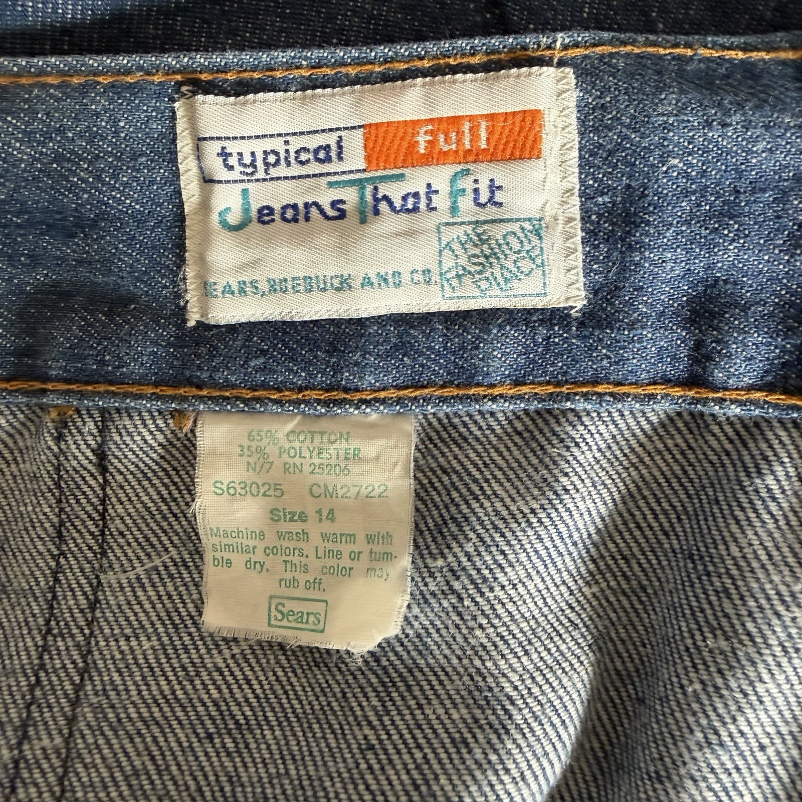 Vintage 70s Sears Jeans That Fit High Waist Wide Leg Elastic Back M