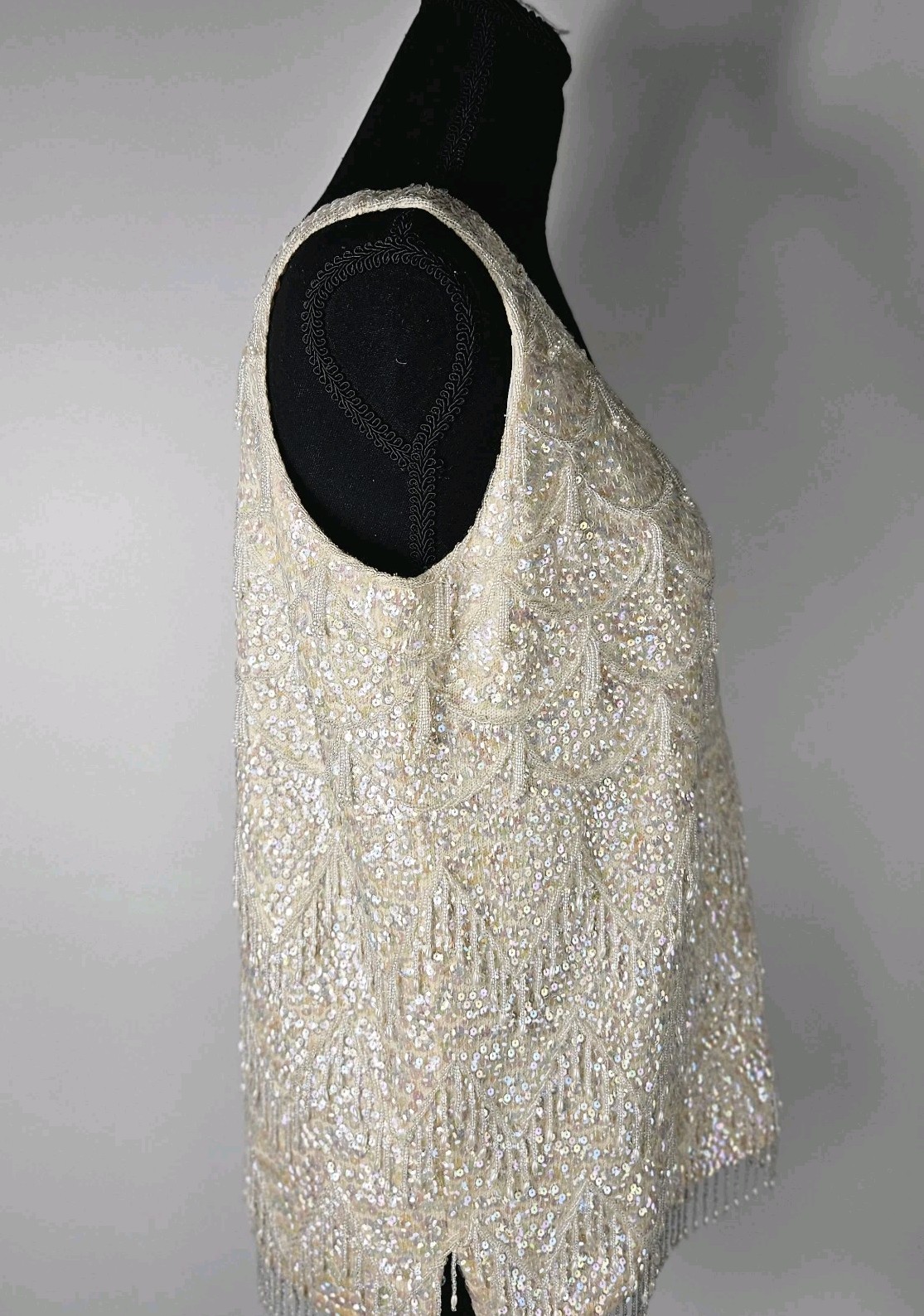 Vintage 1960S Voquemont Sleeveless Tank Top Sweater 100% Beaded And Sequins Sz42