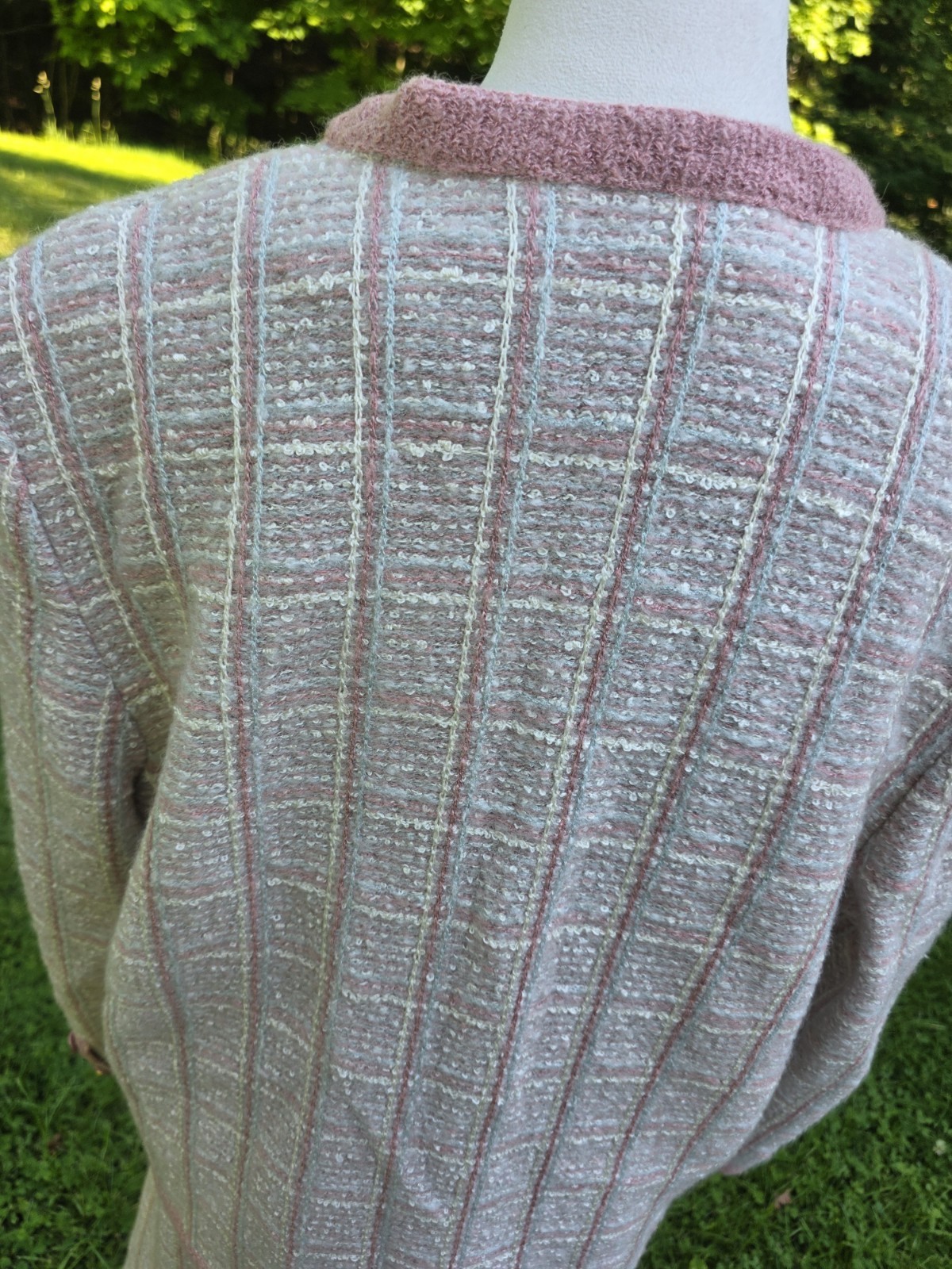 Vtg Castleberry Knits Skirt Suit Set Boucle Tweed Pink Cream Plaid Plus Mohair