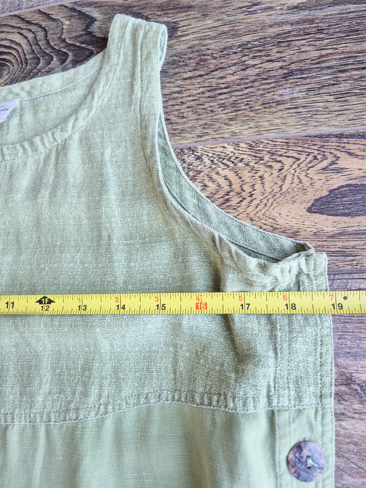 Vintage Loose Threads by Virginia Moreno Silk Linen Side-Button Dress Green Sz.S