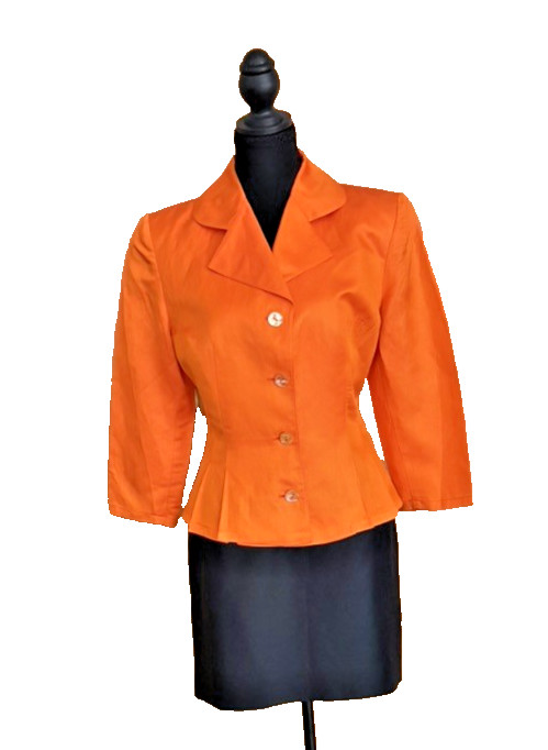 Vintage Byblos Orange Peplum Linen Jacket & Black Skirt Suit Italian 42/US 6