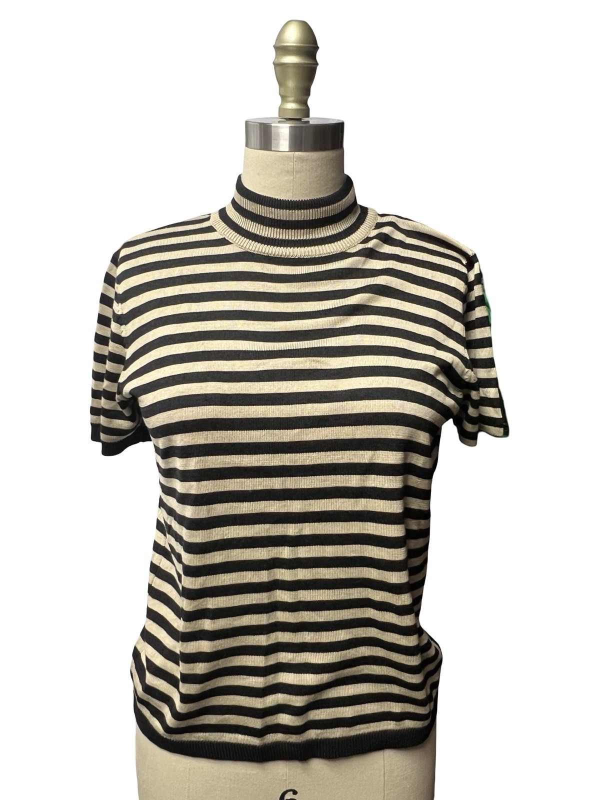 Vintage 90s Minimalist Striped Mock Neck 100% Silk Quiet Luxury Sweater Blouse M