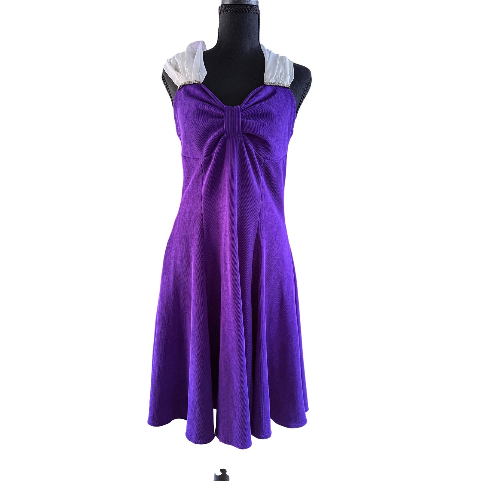 Vintage Basic Plus Womens Purple Bow Halter Fit Flare Dress Rhinestone Size 4
