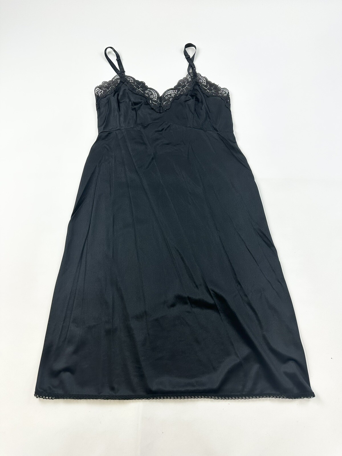 Vintage Greenco maid Full Slip Size 36 Black Lace Trim Made In USA