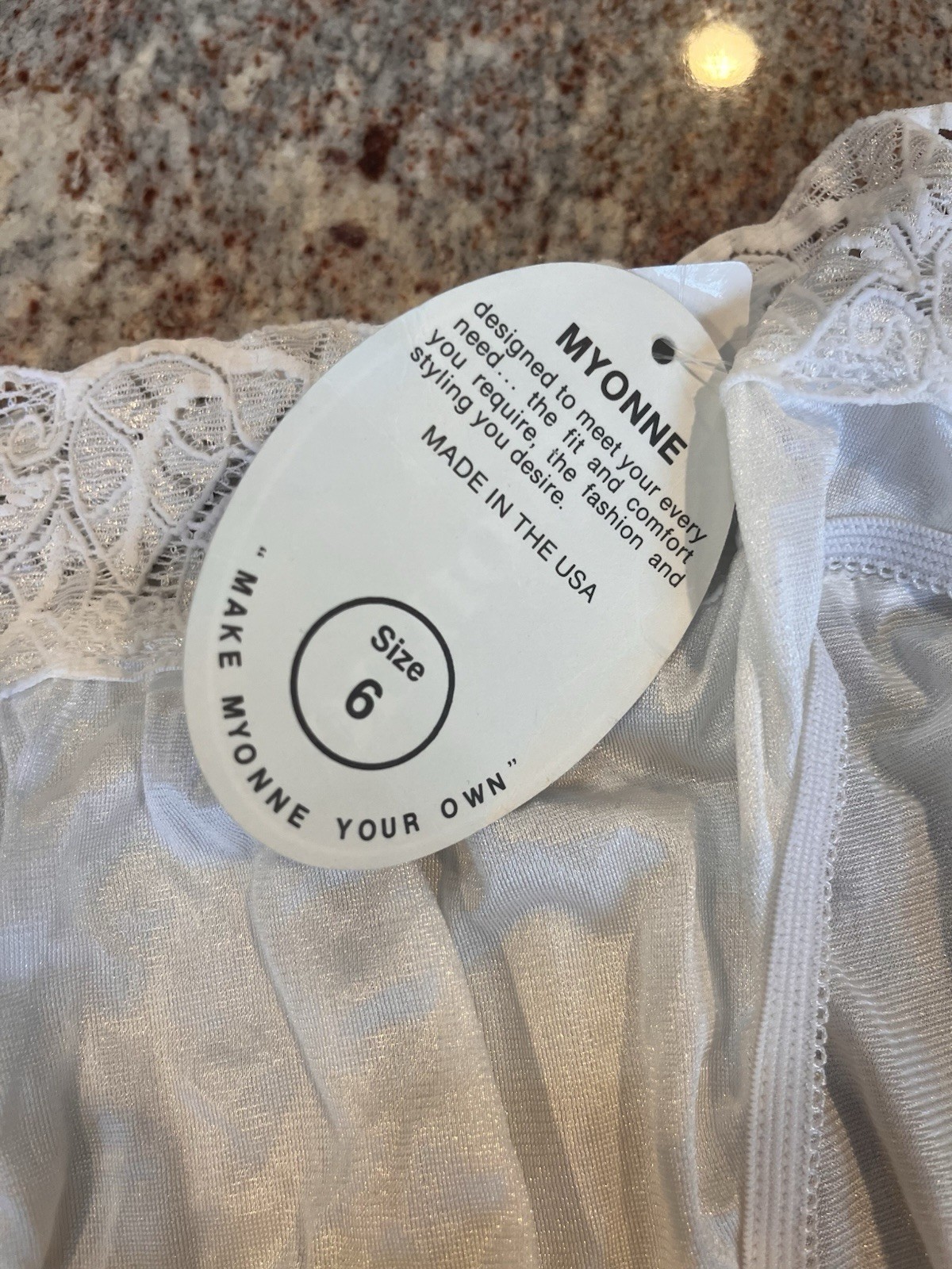 Vintage NWT Myonne White High Leg Lace Trim Nylon Panties Underwear Sz 6