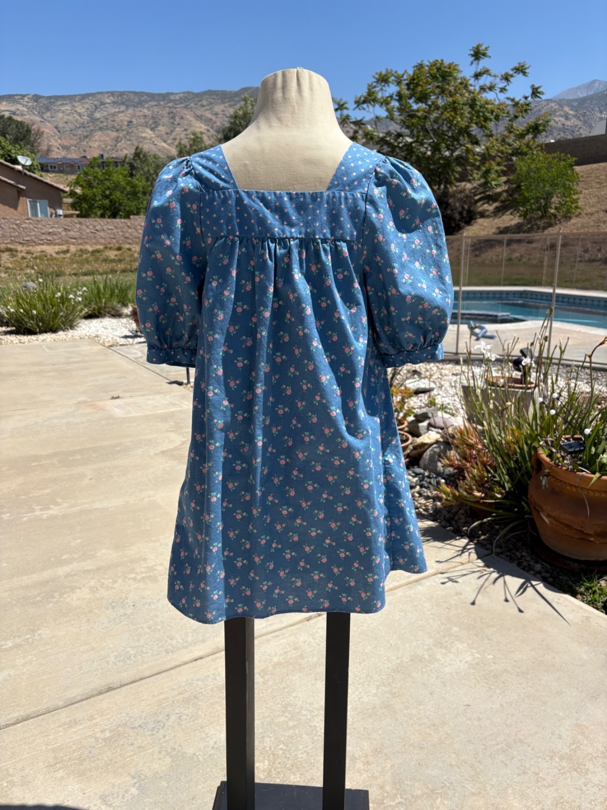 Vintage 80s Calico Babydoll Mini Dress XS/S Blue Cottagecore Prarie Western
