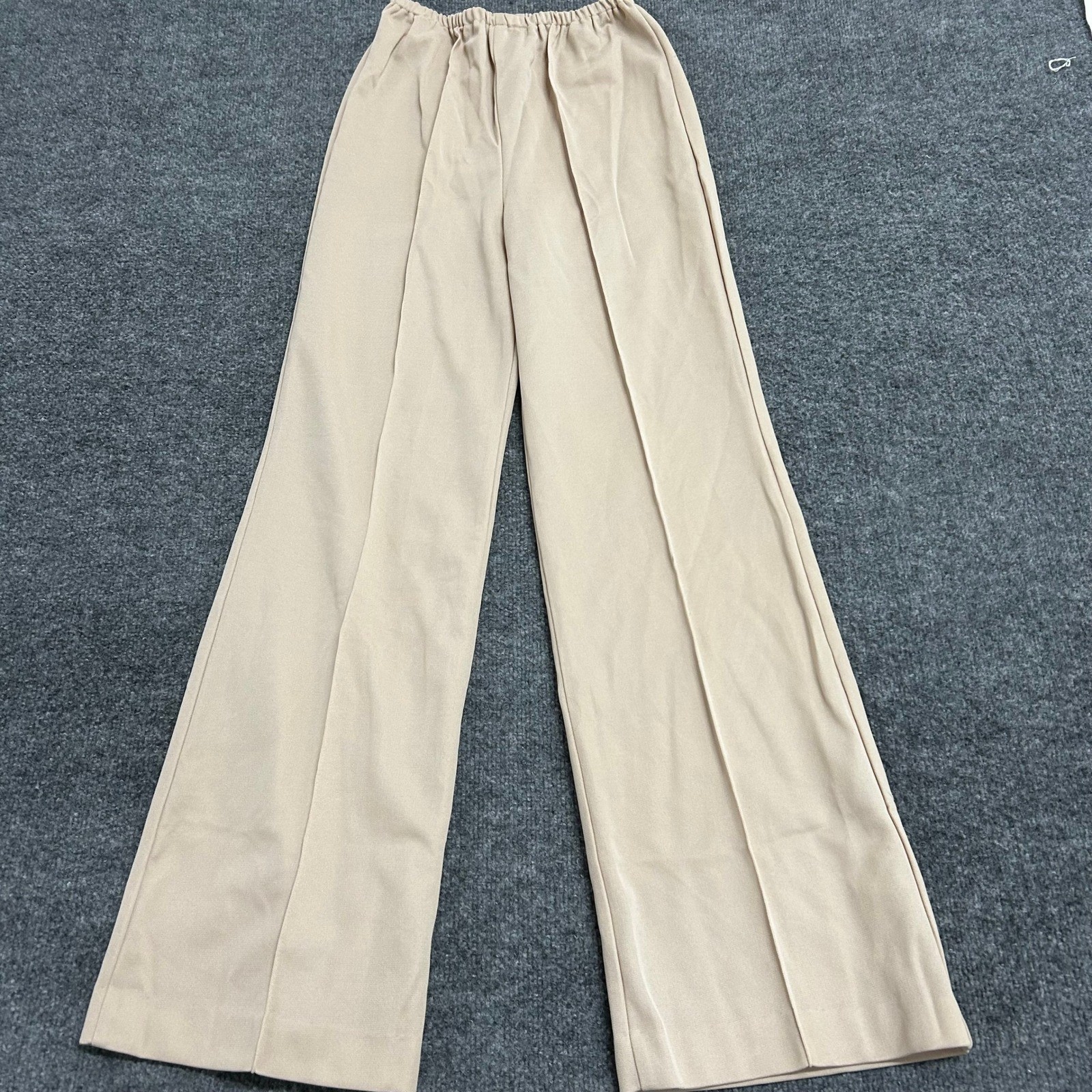 Vintage Dress Pants Womens Size 9/10 Beige Wide Leg Elastic Waist Crease Casual