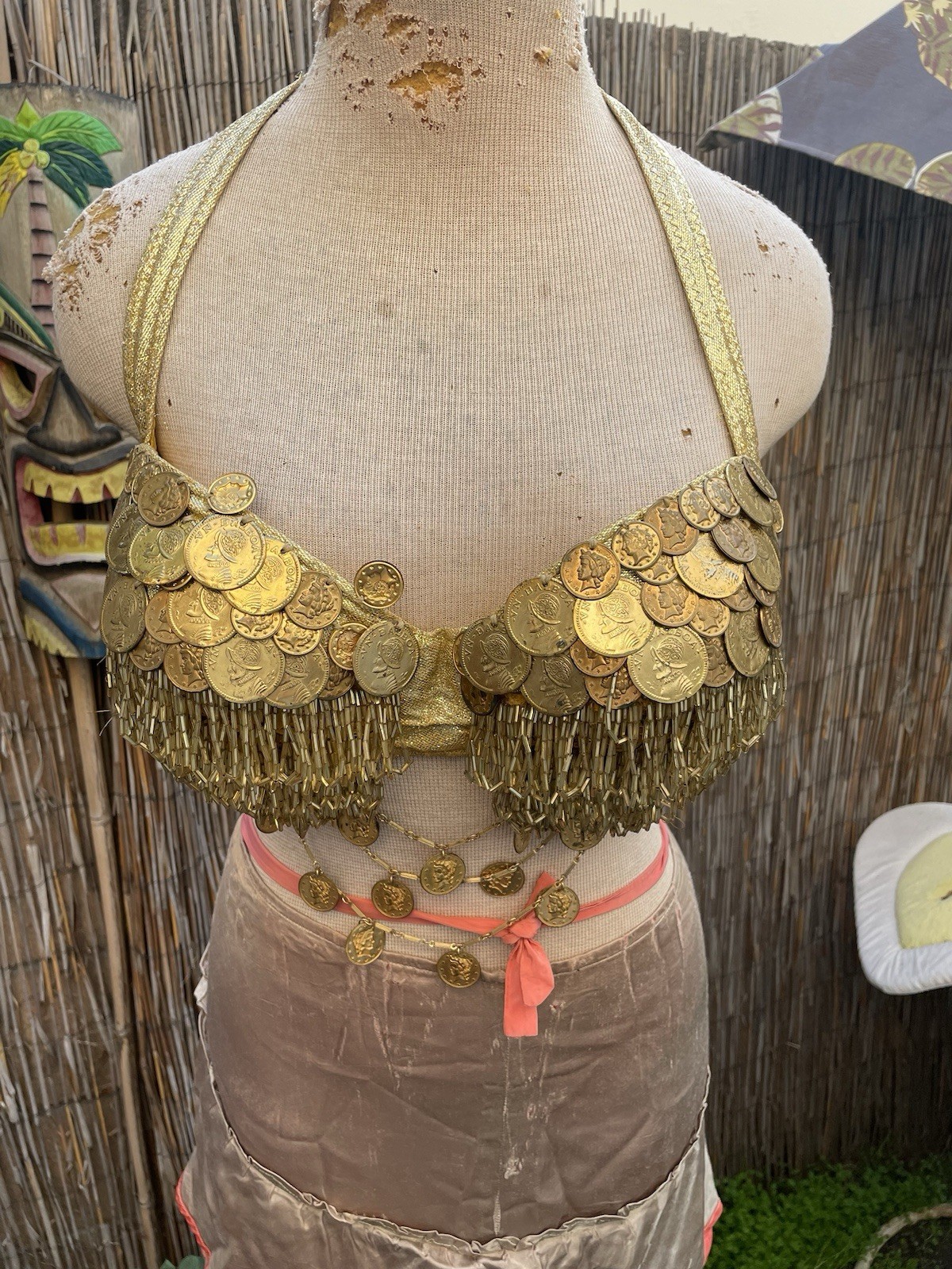 1950s Gold Lame Burlesque / Belly Dancer Coin Bra Size 34~36