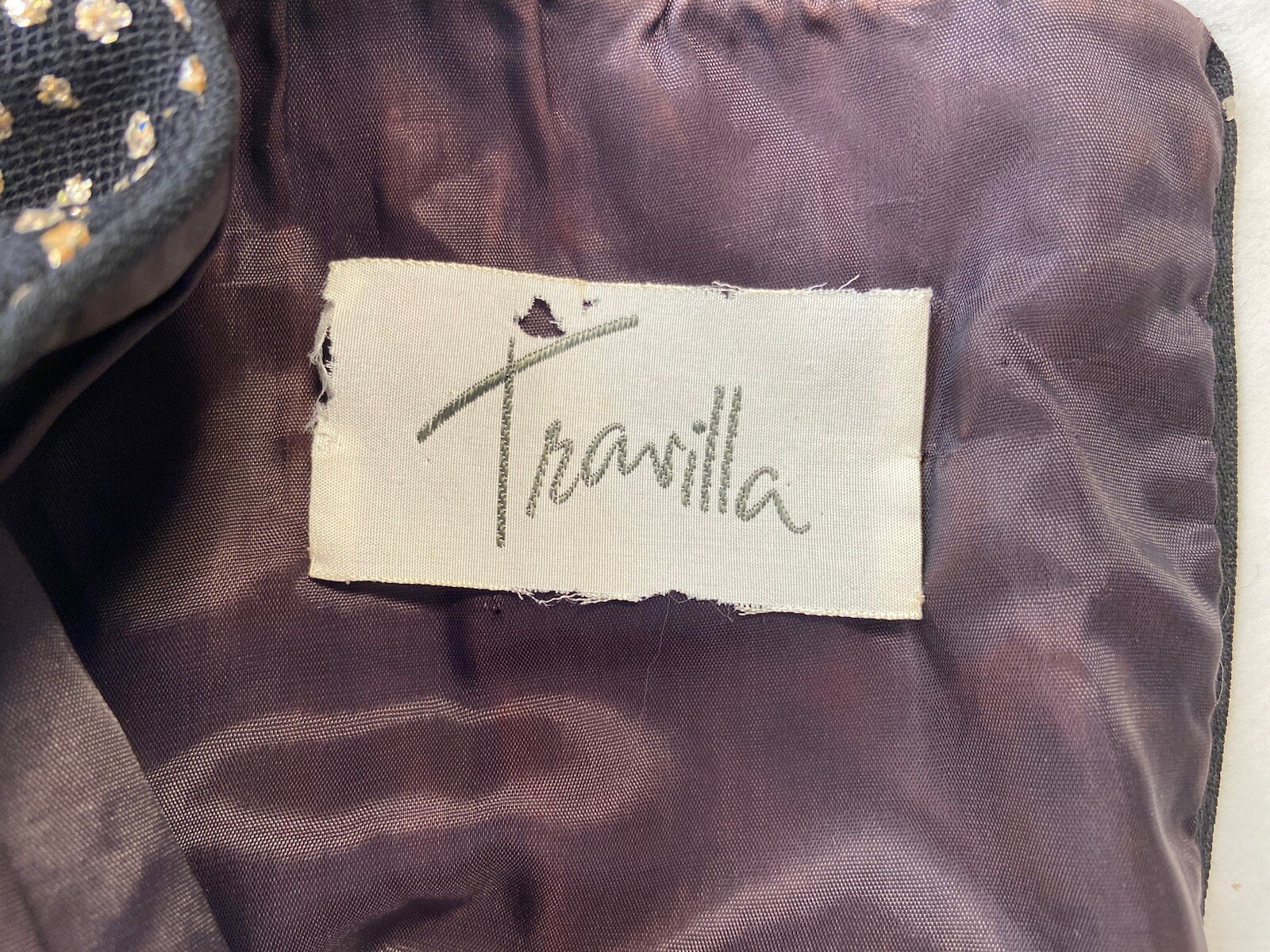Vintage Travilla black Tulle & Gold sparkle Evening dress long sleeve size 10