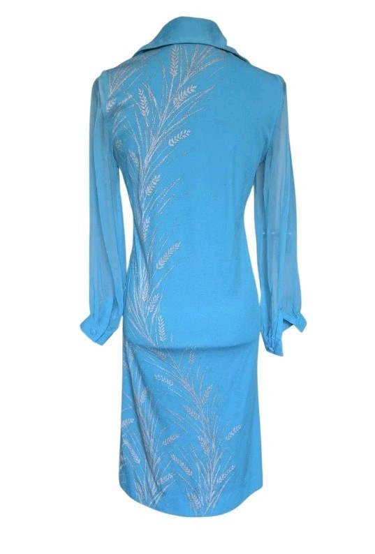 Vintage Alfred Shaheen Dress Asian Inspired Womens Size 6 Sheer Sleeves