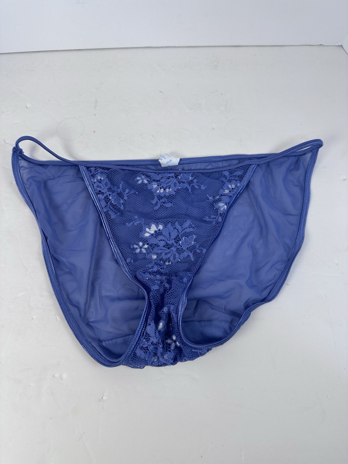 Vintage PANTIES String Bikini BRIEF Hi-cut NYLON Satin FLORAL Lace Purple~L/7