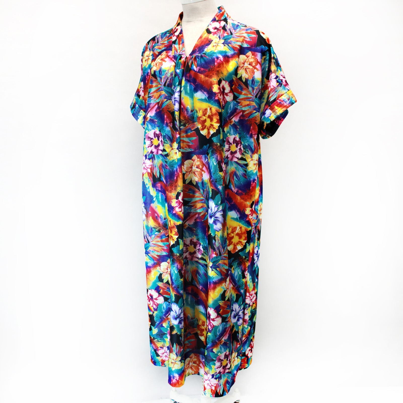 Village Fair Vintage tropical print muumuu kaftan house dress lounge robe one sz