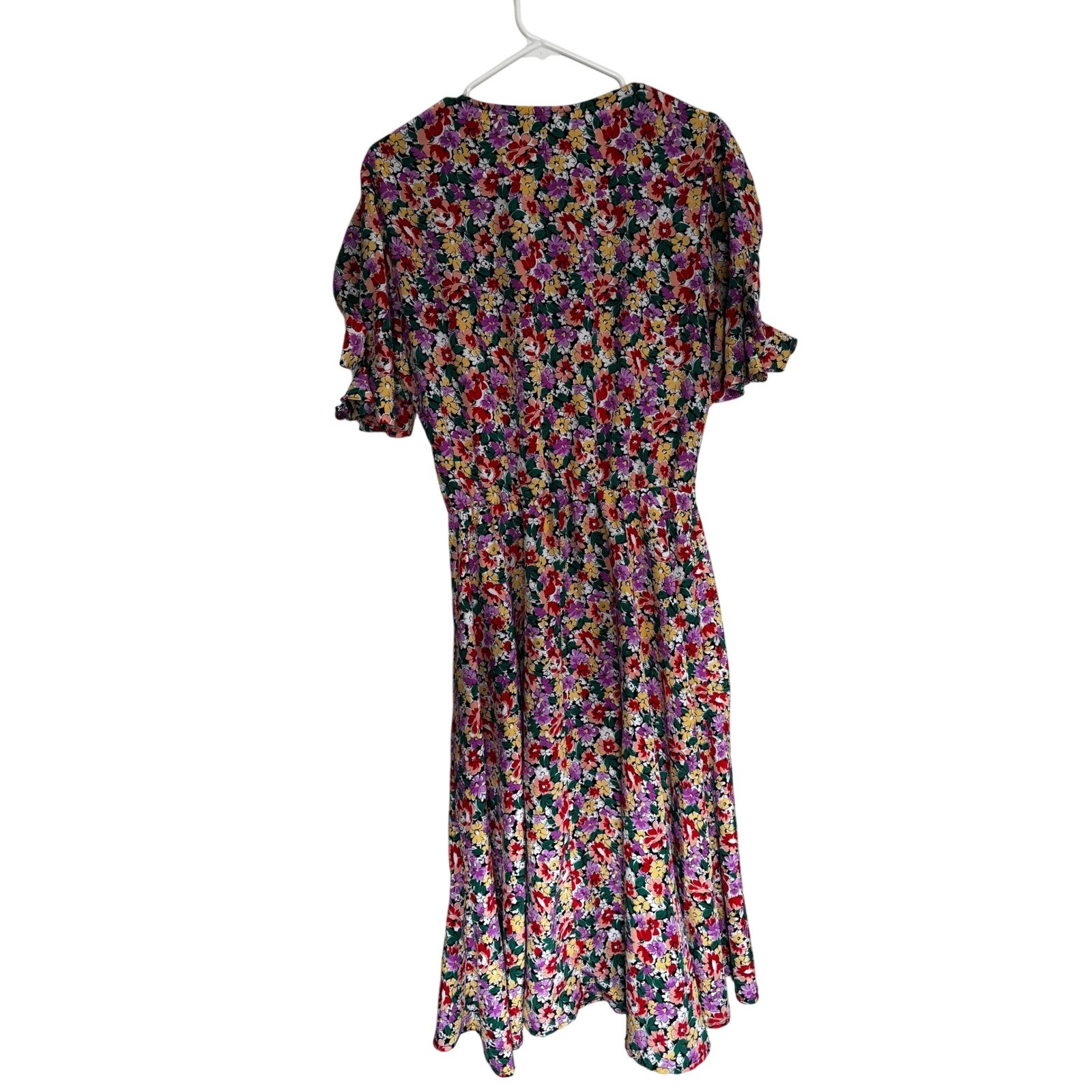 Impromptu Vintage Floral Button cottagecore Midi Dress Short Ruffle bow Sleeve