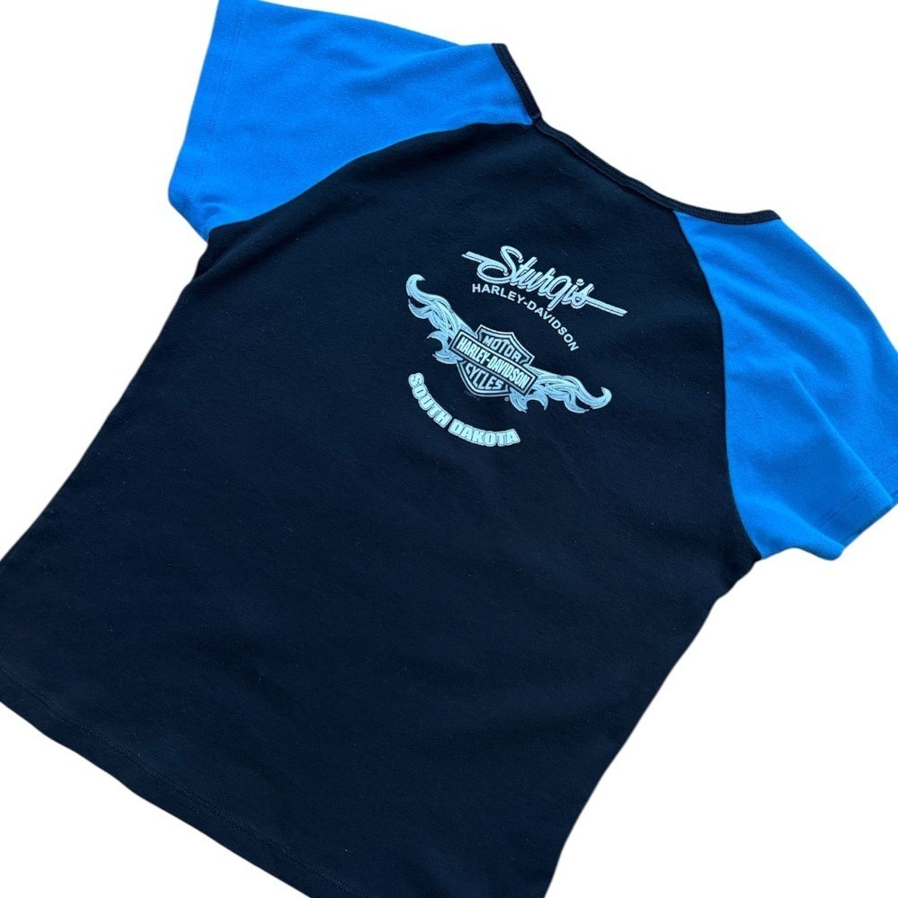 Vintage Y2K Harley Davidson Sturgis Dakota Biker Raglan V-Neck Glitter T-shirt