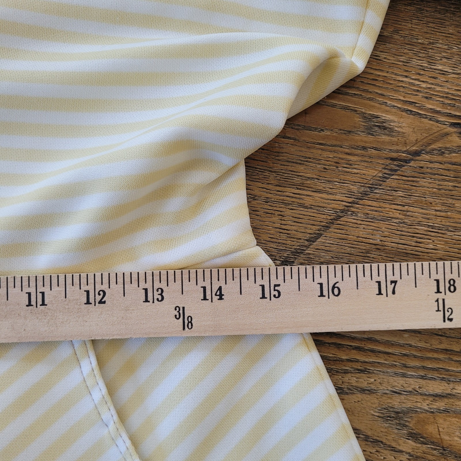 VTG Fit Flare Dress M Butter Yellow Ivory Stripe Pockets Stretch USA Retro Comfy
