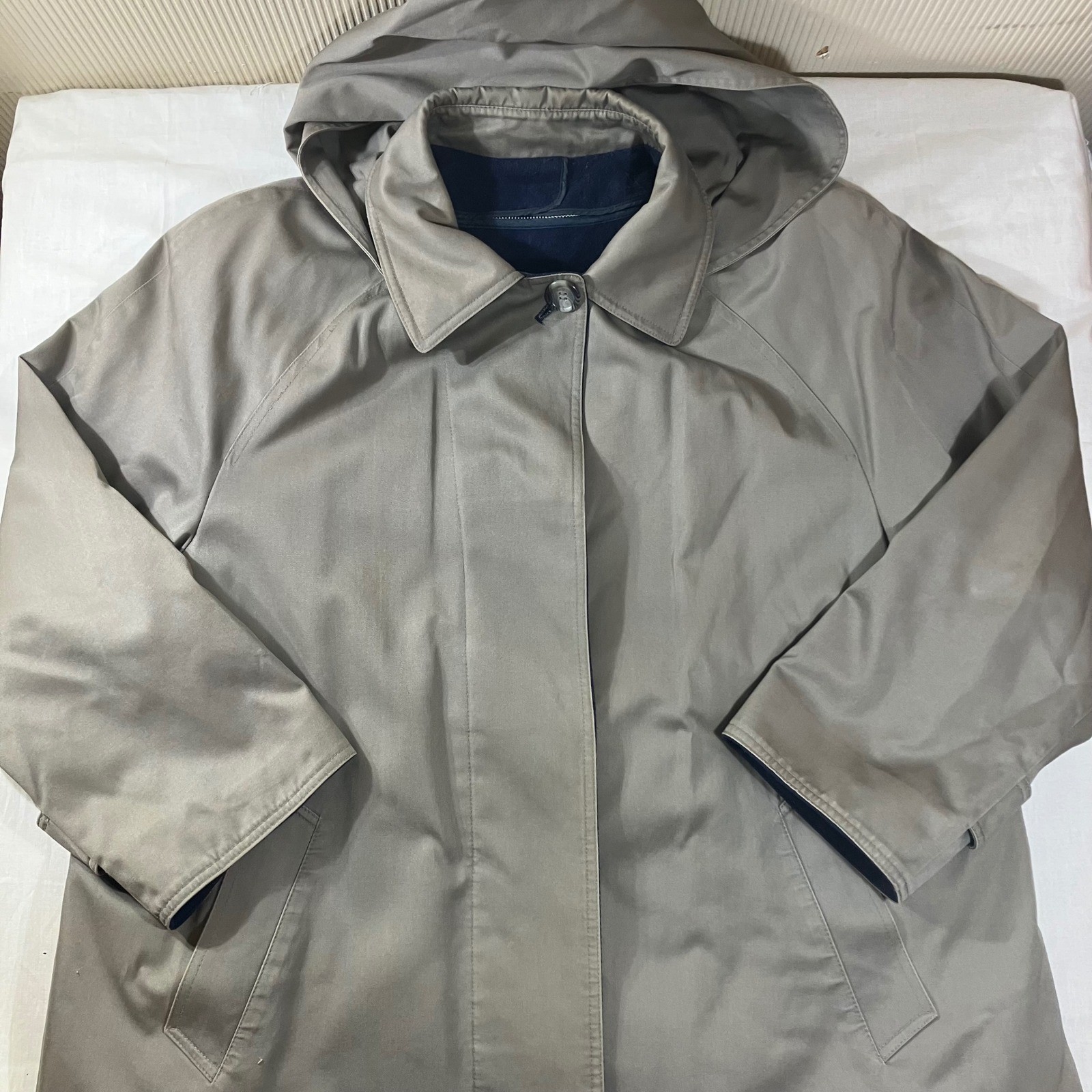 Vintage London Fog Maincoats Trench Coat Women 16 Reg Taupe Khaki Hooded Long