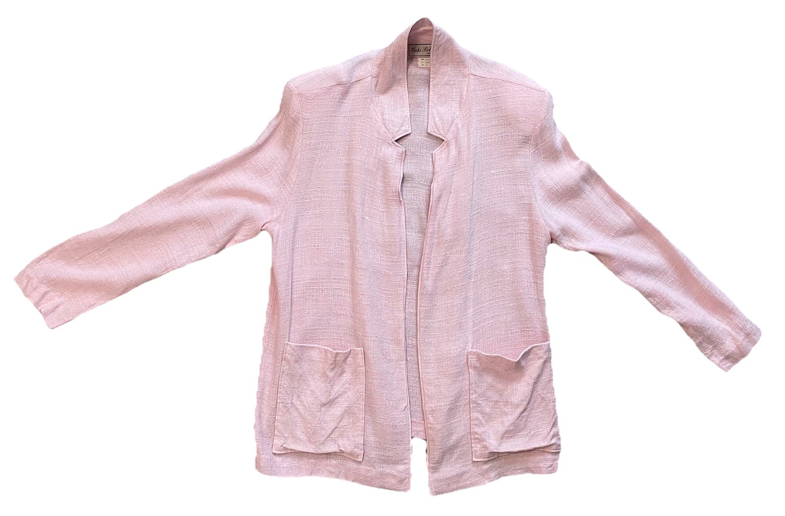 Vintage 80’s 90’s Kaki Roberts Blush Pink Linen Mix Blazer Jacket Open Front 16