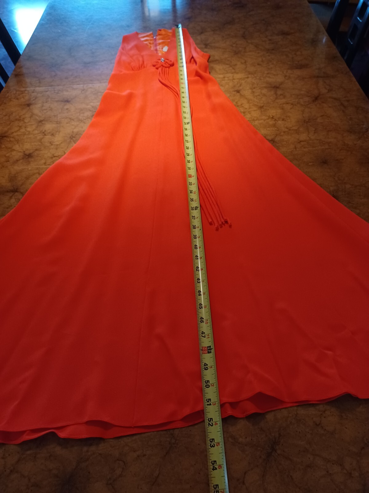 True VTG Mid-century 1960s 1970s Sleeveless Orange Mod Maxi Dress Long MCM 5