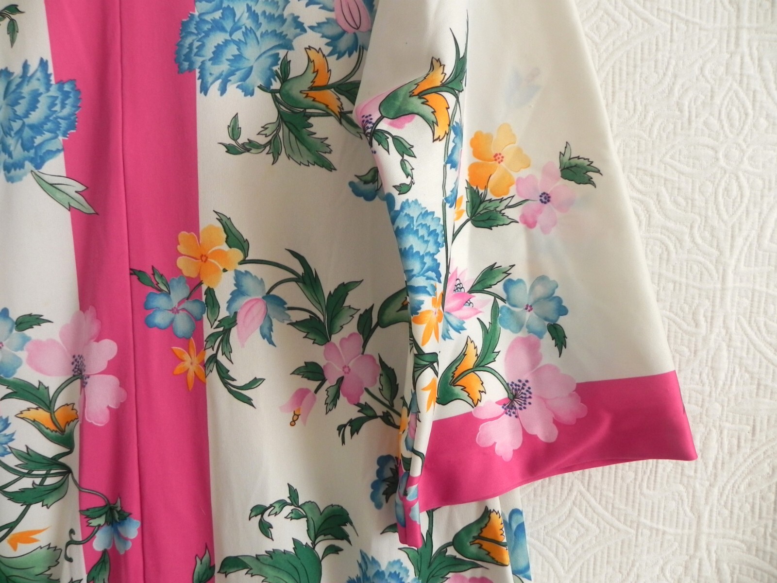 Vtg Evelyn Pearson Robe/Cover-Up Maxi 1/2 Zip Pockets Floral 3/4 Sleeve Size M