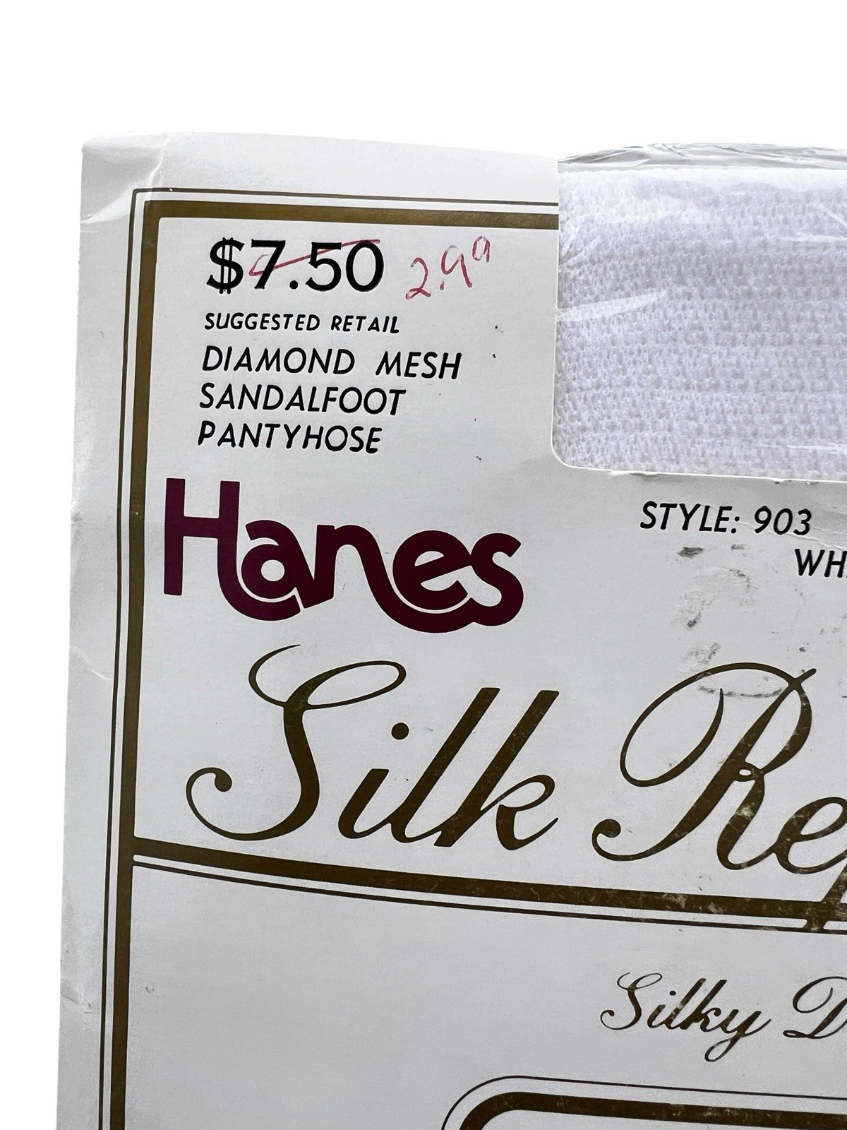 Vtg Hanes Silk Reflections Pantyhose Silky Designs Diamond Mesh White Sz EF NOS
