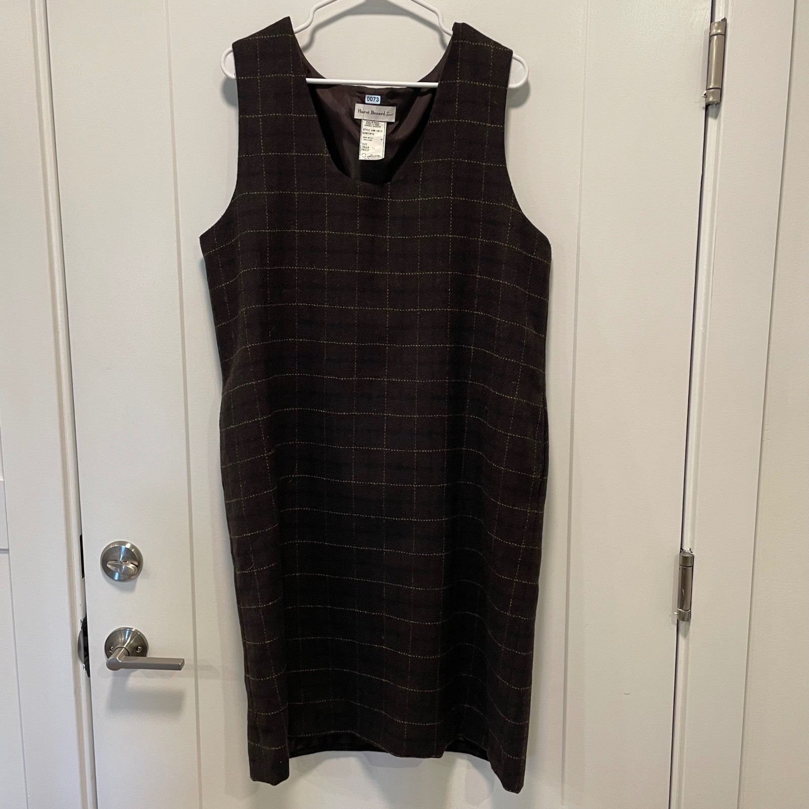 Harve Benard Sport Vintage Brown Windowpane Plaid 100% Wool Shift Dress Size 16