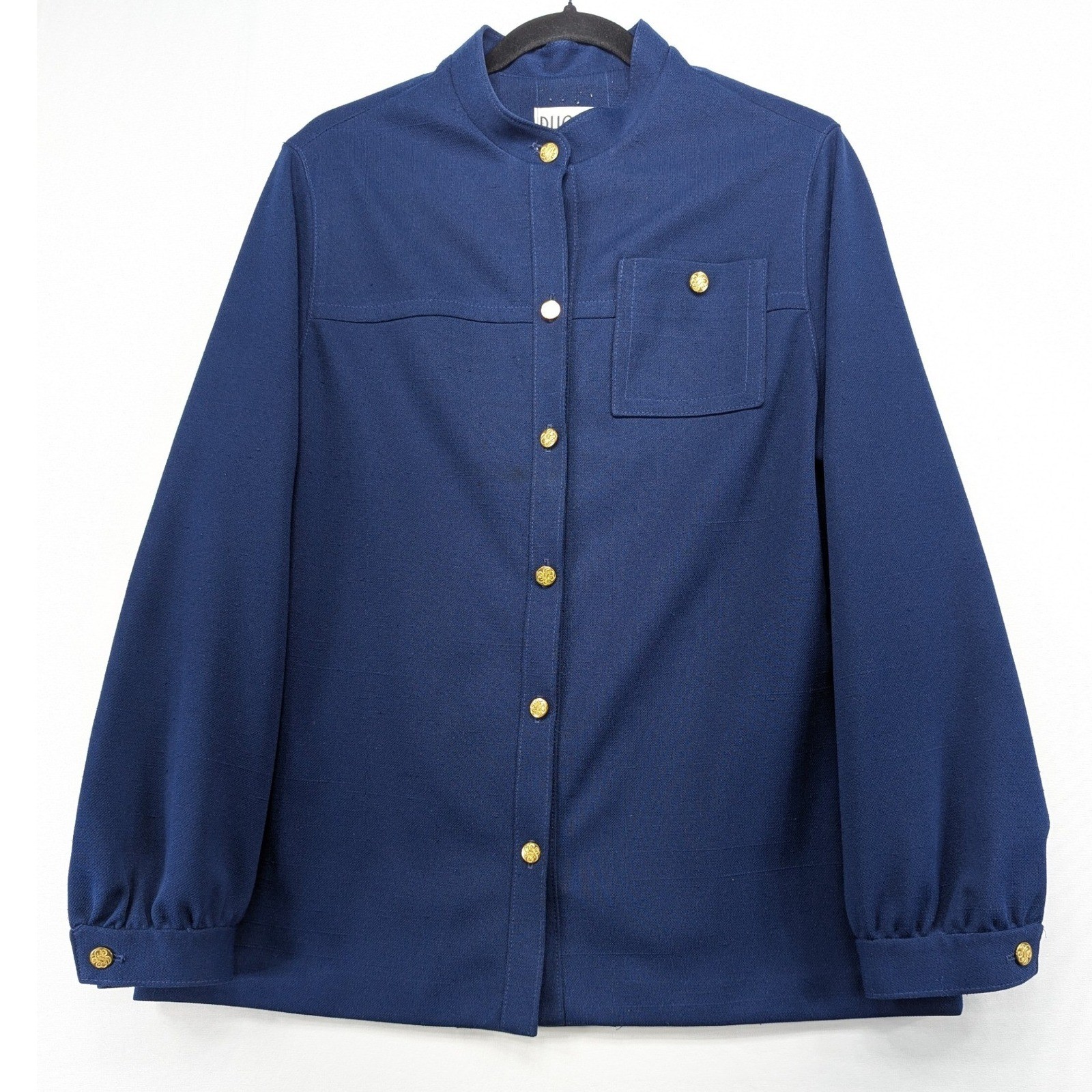 Vintage Rhodes California Navy Blue Gold Crest Button Jacket Mandarin Collar 9