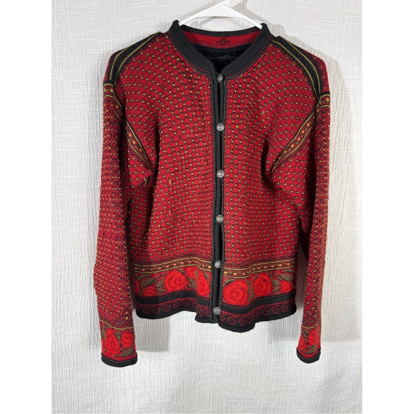 Vintage Dale of Norway Rose Fair Isle Wool Cardigan Sweater Nordic M Norway