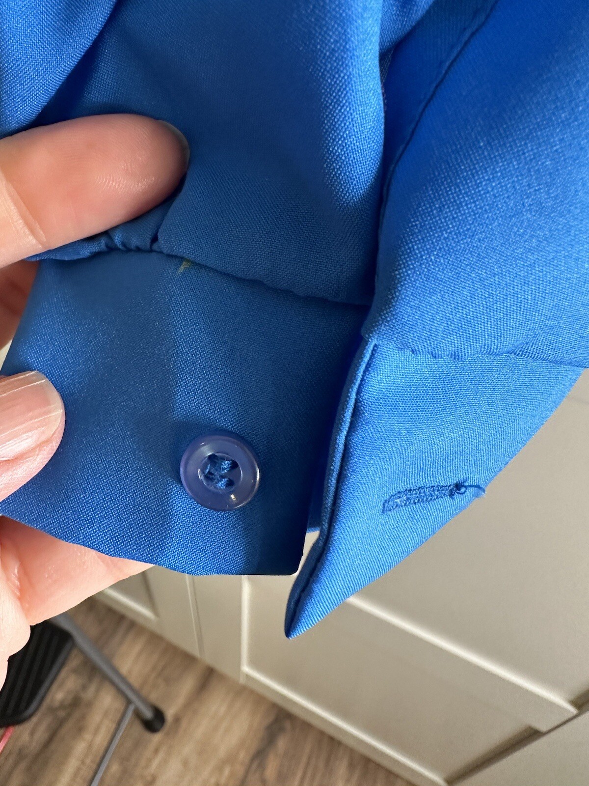 VTG Lucky Winner Women’s Blue Long Sleeve Gold Shell Button Up BLOUSE 12 USA