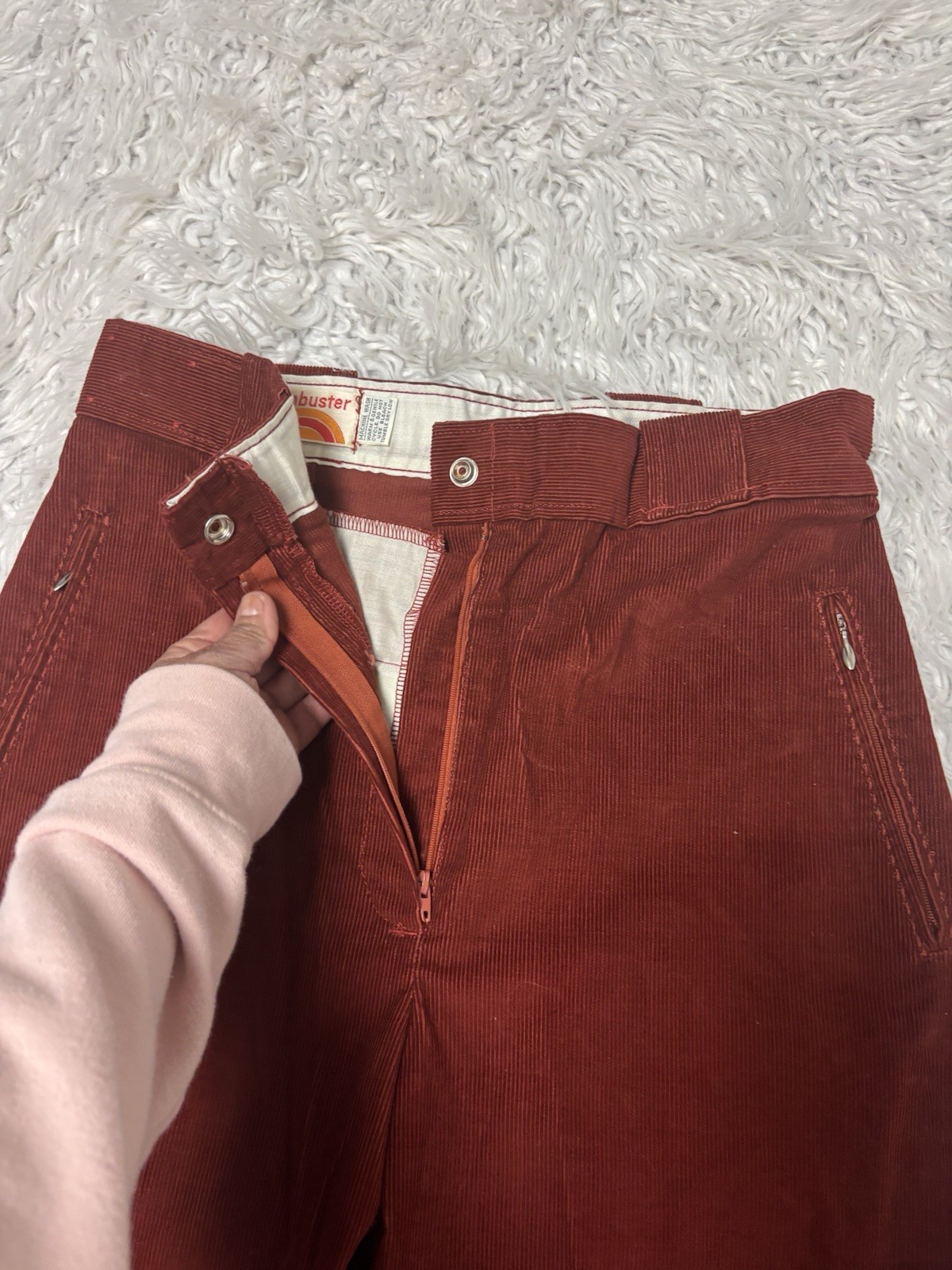 Sunbuster Vintage 1970s Rust Red Corduroy High-waisted Capri Pants by | Small