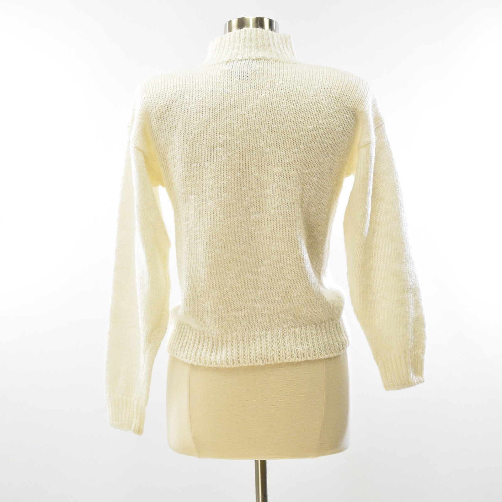 80s Vintage Sweater White Mock Neck Beaded Size M Spice Of Life