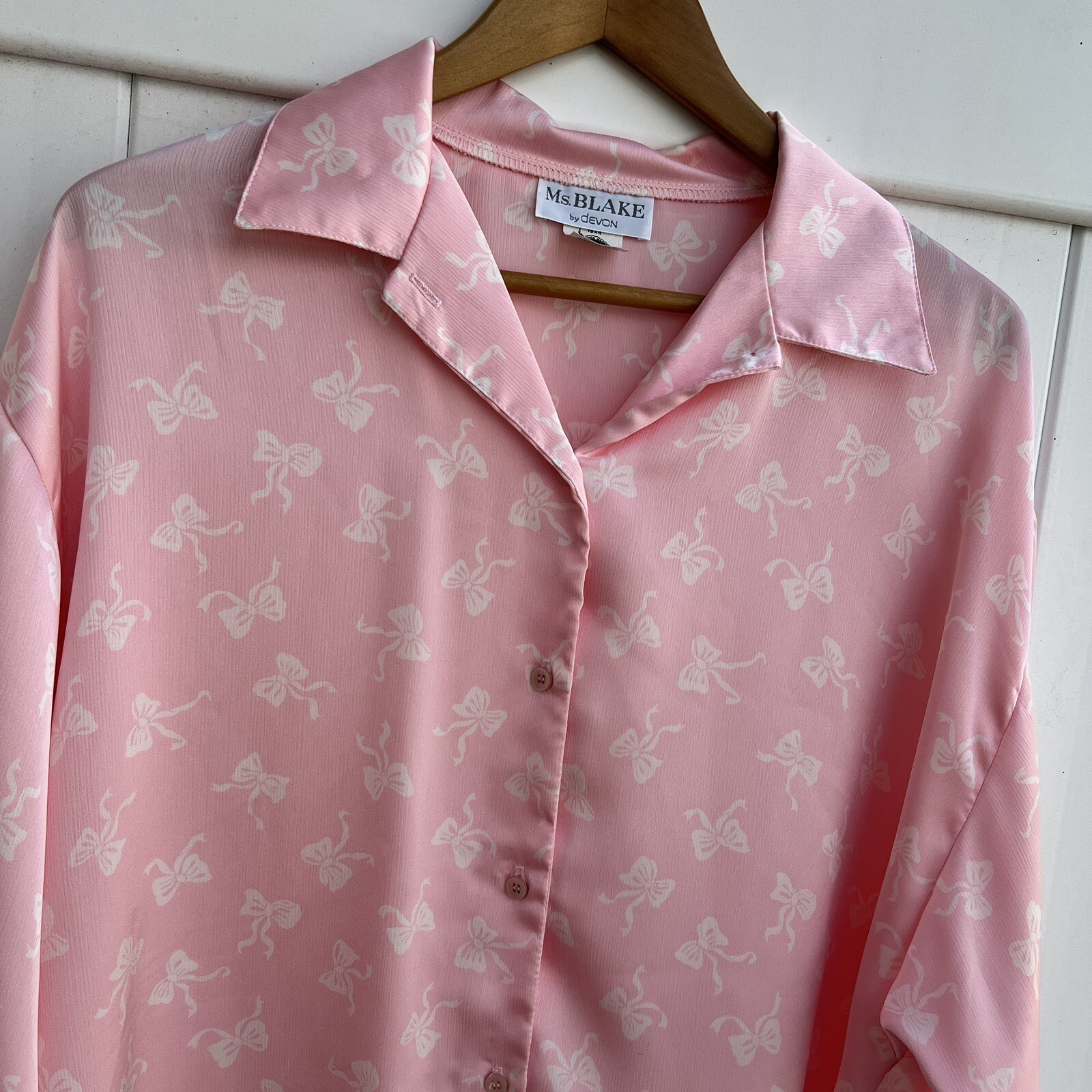 Ms. Blake Devon Vtg Blouse Long Sleeve Button Shirt Pink Bow Union 20W Coquette