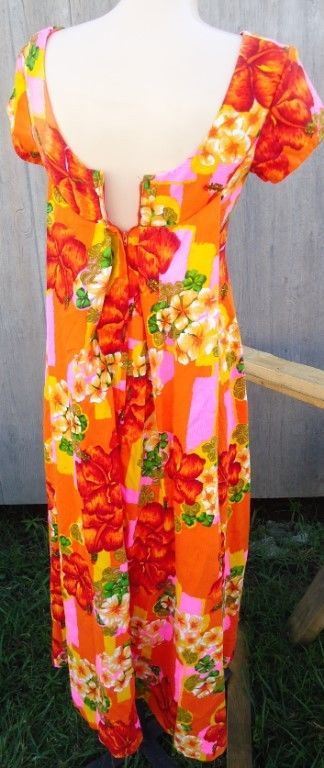 LN VTG 60s Orange Pink Yellow Floral Hawaiian Cotton Dress Penneys Beach Dress