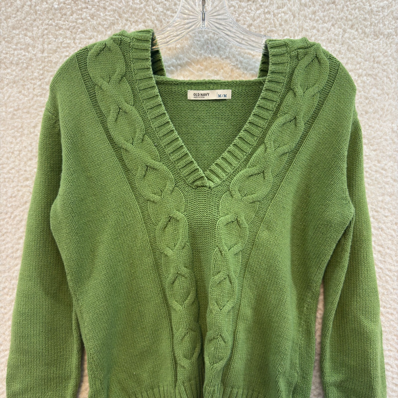 Y2K Vintage Sweater Medium Green Hooded Cable Knit Bella Swan Boho Fairy Grunge