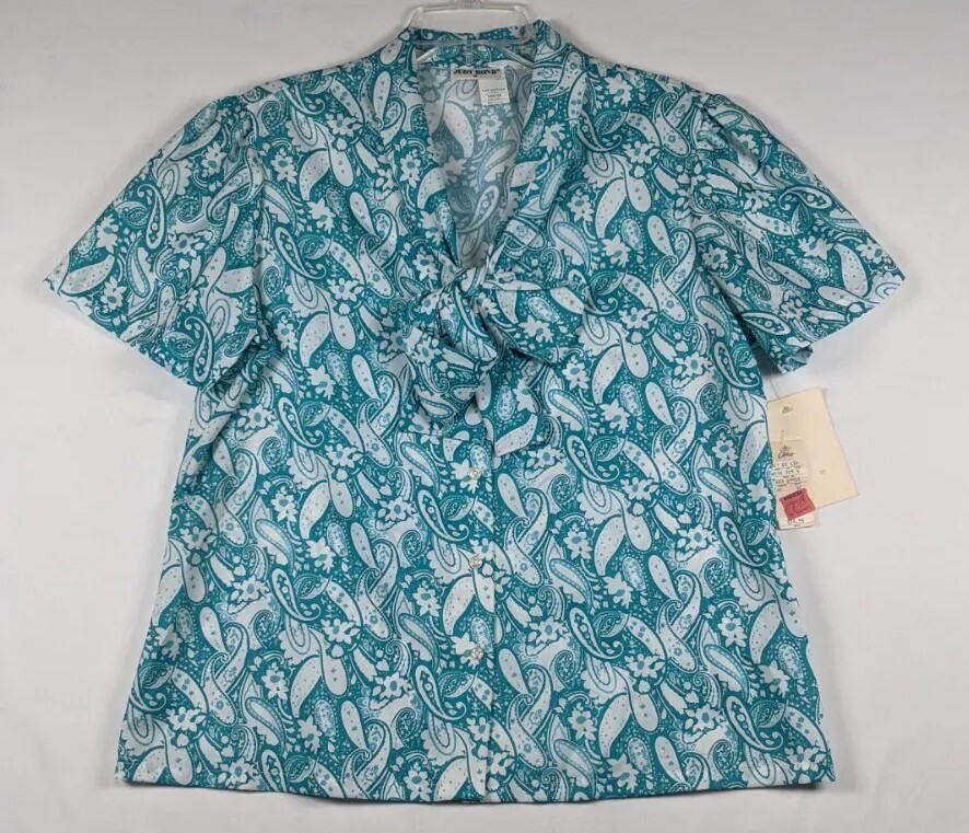Vtg Judy Bond Secretary Blouse SS Tie Collar Paisley Sz 18 w Original Store Tags