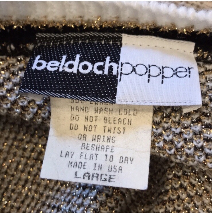 Vtg 80s/90s Beldoch Popper Metallic Geometric Gold/Black Grandma Sweater~Sz L