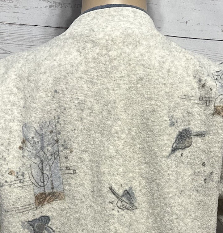 Vintage 90s Artisans Sweatshirt Large Gray Leaf Fall Button Up Fleece Cardigan
