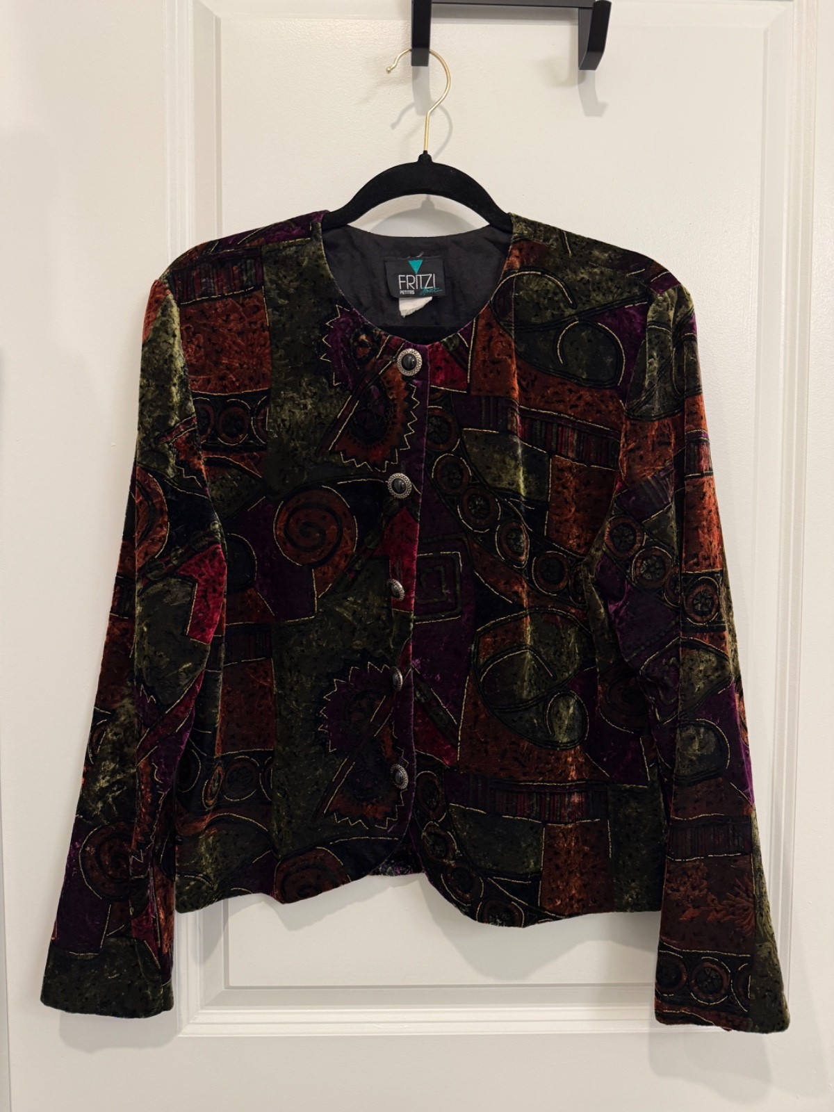 Vtg Fritzi California Velvet Jacket Medium Blazer Abstract Whimsygoth Art To Wea