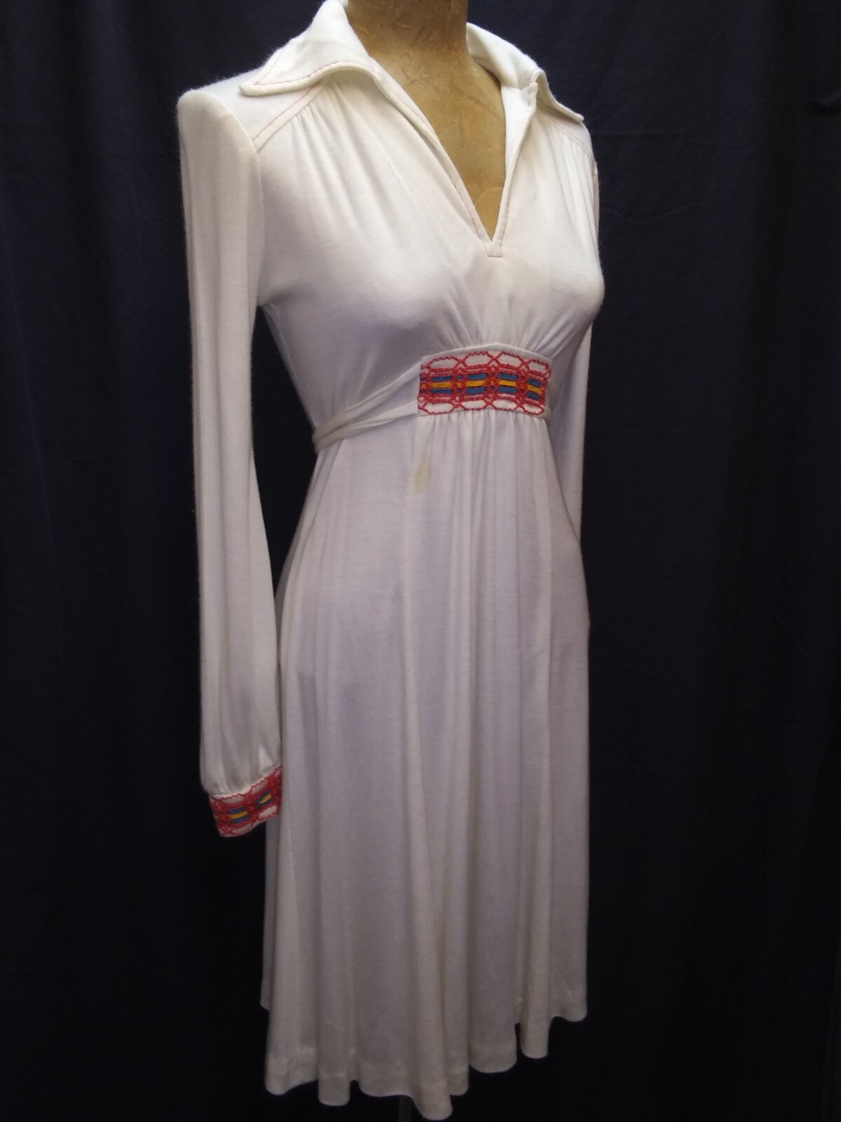 1970’s Soft White Cotton Poly Orange Contrast Hippy Mod Dress Small