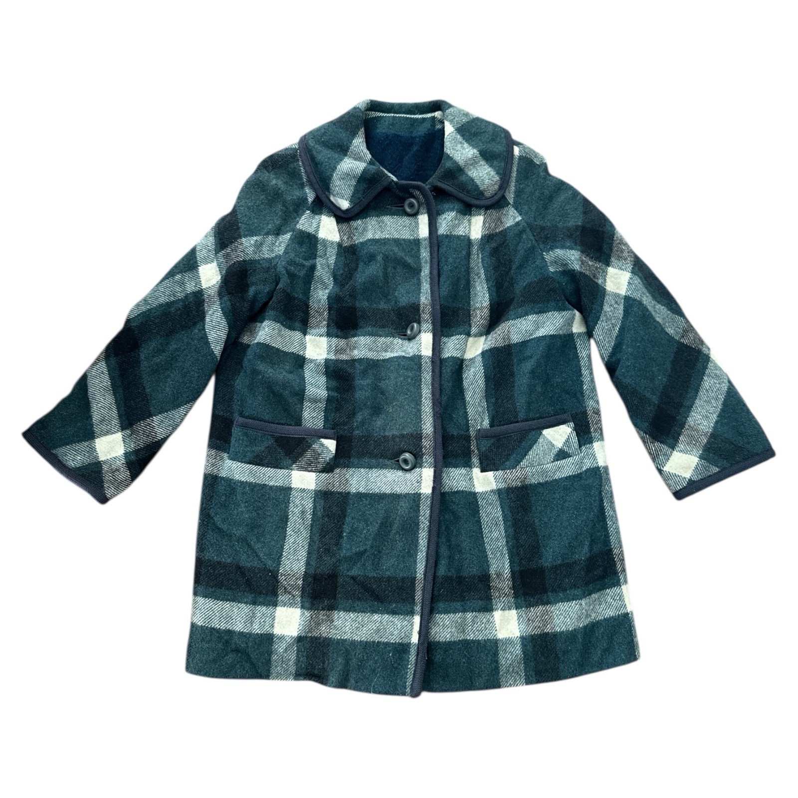 Vintage 60’s Betty Rose Wool Plaid Green White Callard Jacket/Coat Women’s M/L?