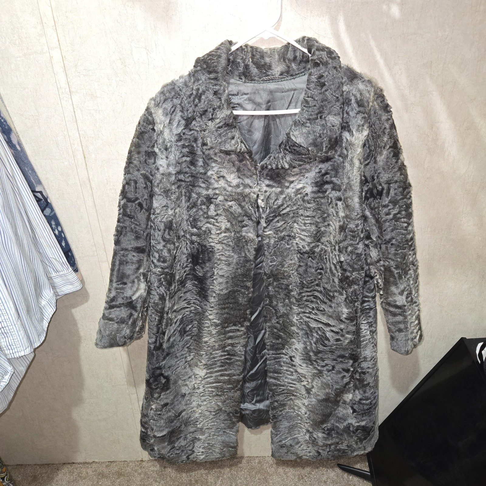 Vintage Used German 42 Inch Gray Persian Lamb Wool Fur Coat