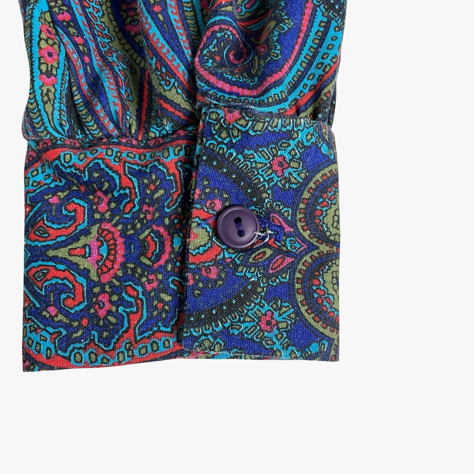 Vintage 80s Bedford Fair Paisley Midi Dress Womens 6 Long Sleeve Belted Boho Mod