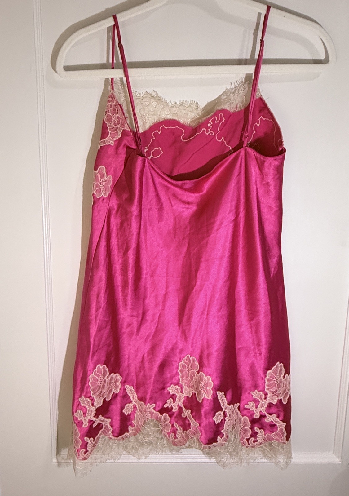 Y2K Victoria’s Secret Satin Slip Dress Pink Lace Chemise M Dainty Fairy