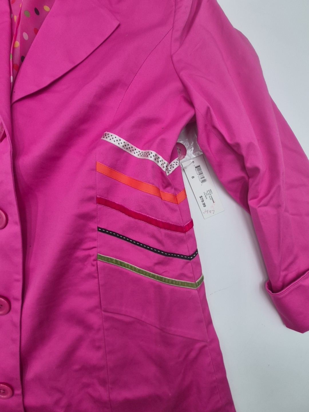 Vtg Good Clothes Women’s Jacket 1990’s Pink&Ribbon W/Polka Dot Lining Sz.8 Nwt