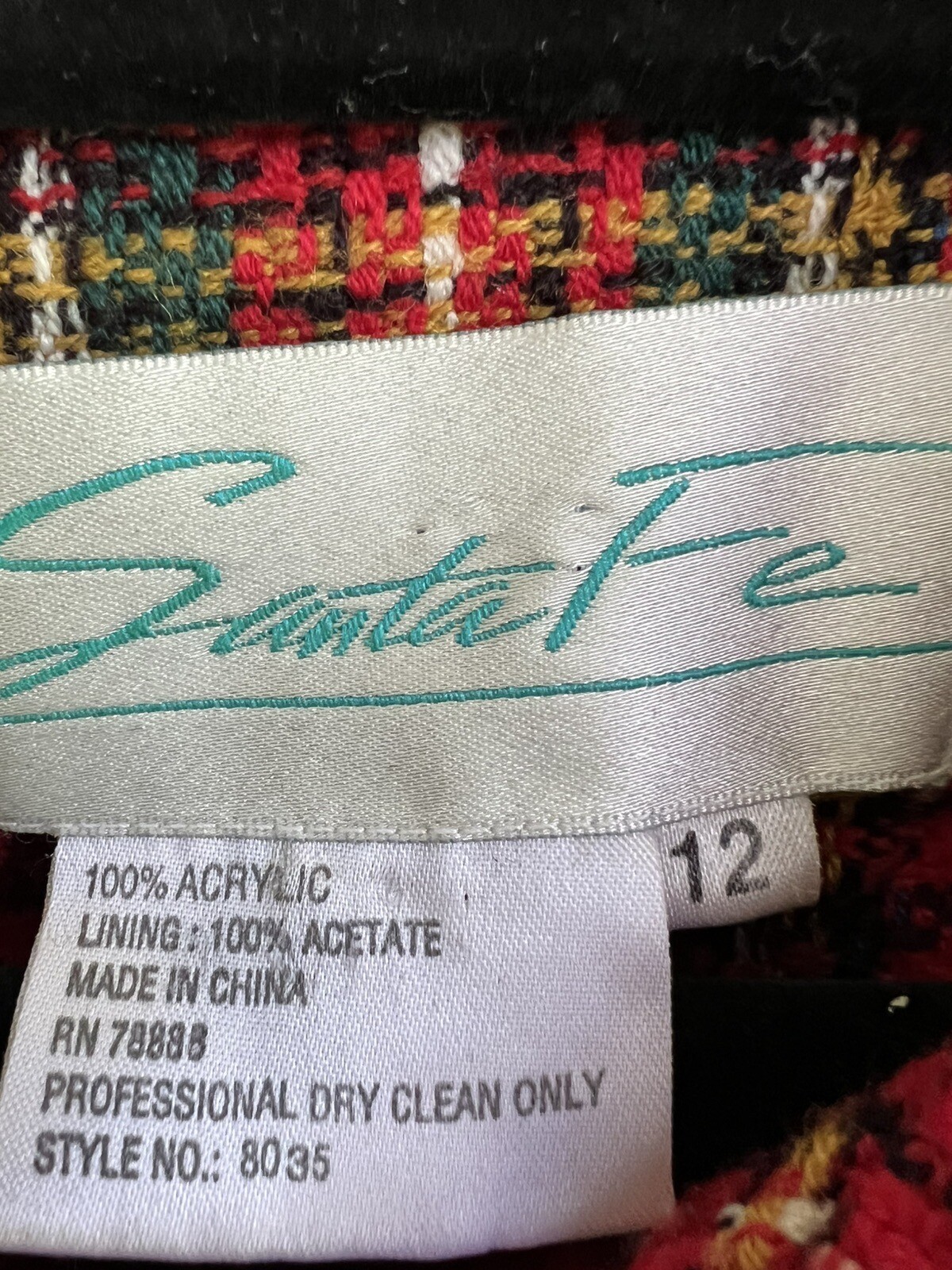 Vintage Santa Fe Red & Green Tartan Jacket Fringed Edges Cool Buttons Sz Medium