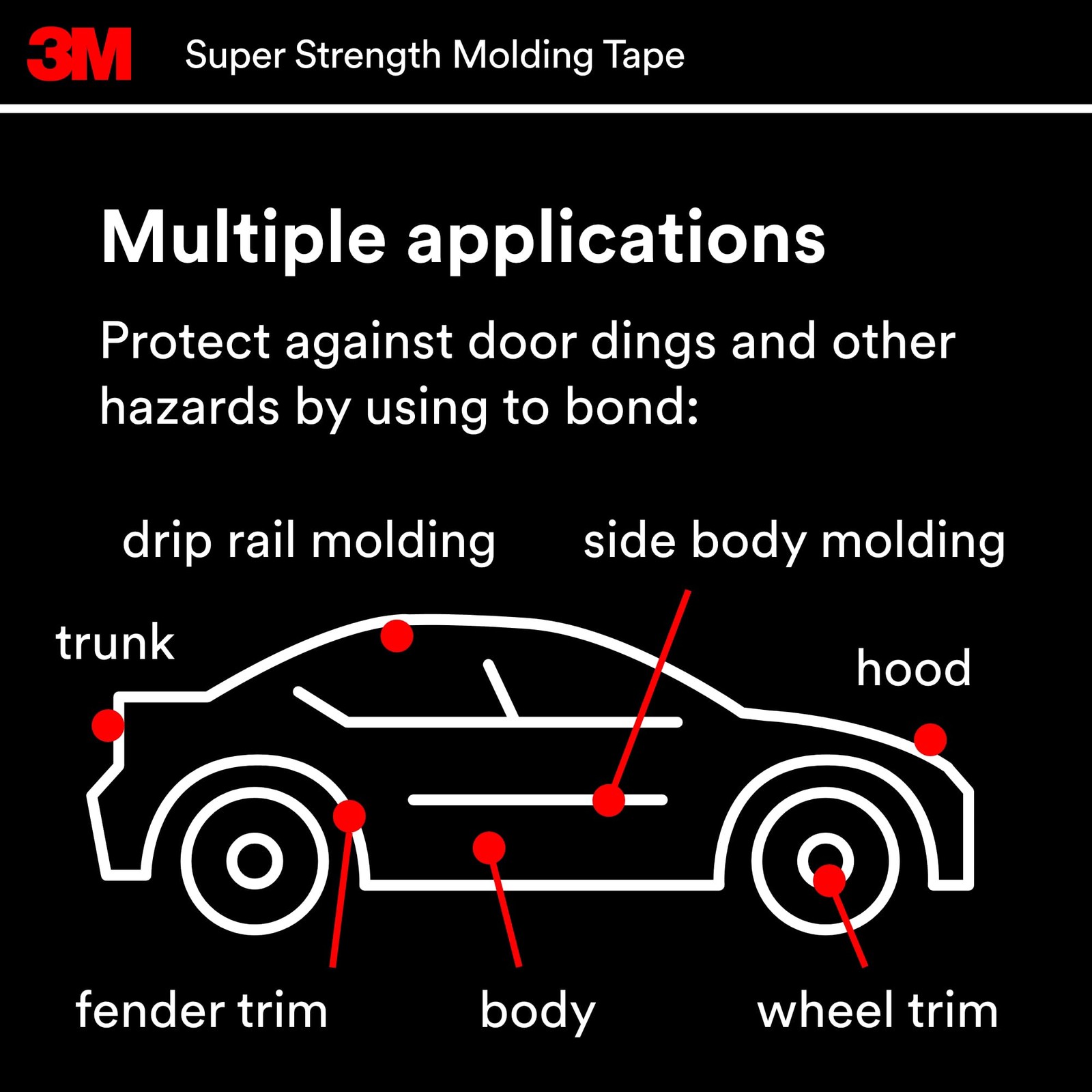 3M Super Strength Molding Tape 03616 7/8in x 15ft Heavy Duty Double-Sided Automo