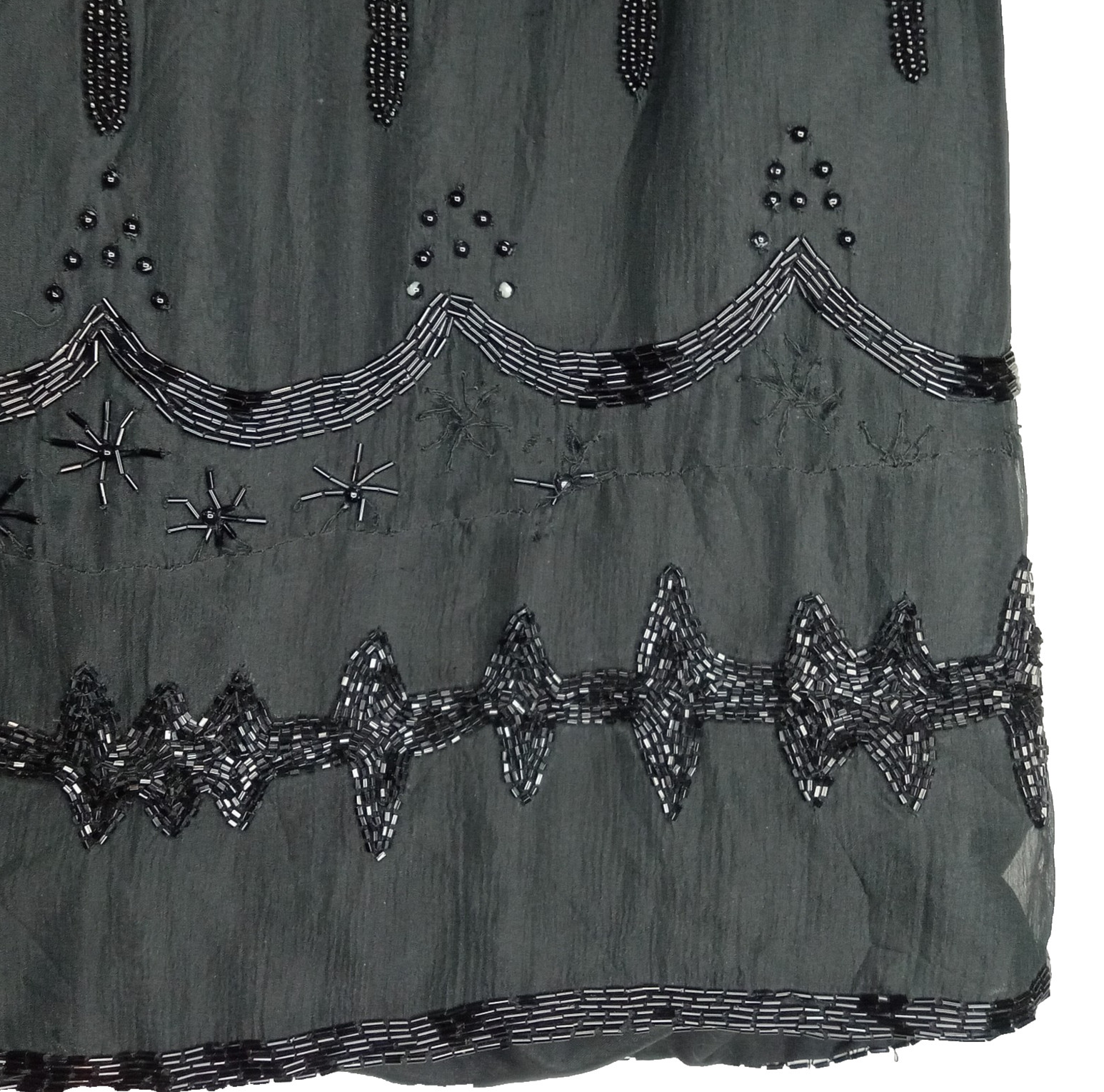 VTG Nite Waves Black Beaded Silk Dress Womens Sz M/L Cocktail Flapper Gatsby 80s