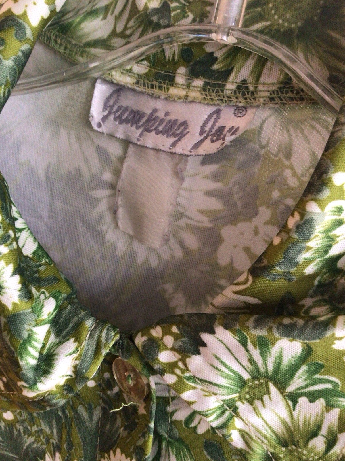 Vintage Y2K Jumping Joy Green Floral Flower Power Crop Button Front Shirt Top