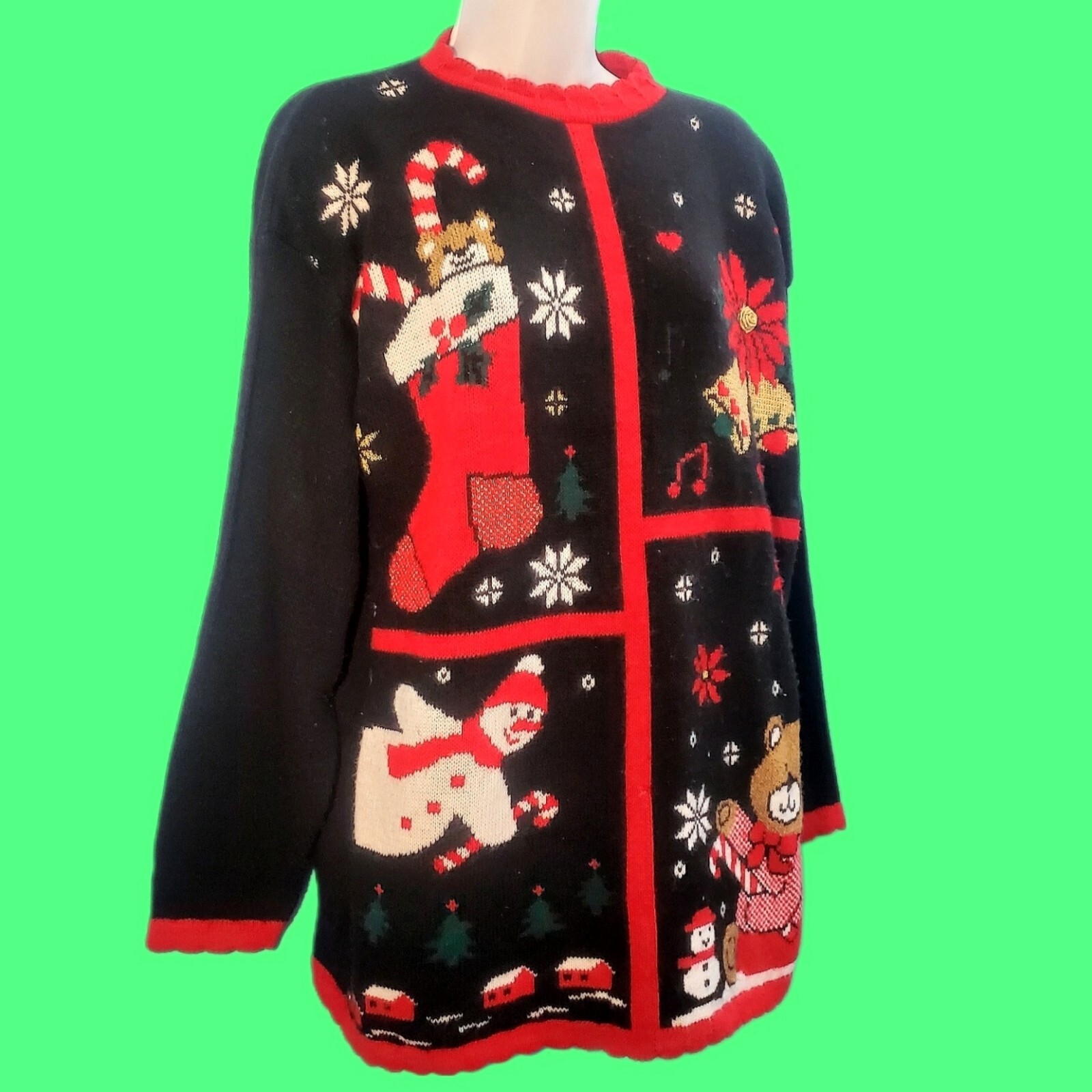 Vintage 90s CLASSIC ELEMENTS Holiday Christmas Cute Ugly Sweater Pullover Medium